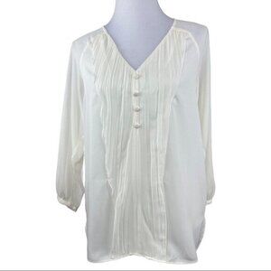 Ellen Tracy‎ Women's Off-White V-Neck Long Sleeve Tunic Career Blouse M/C42